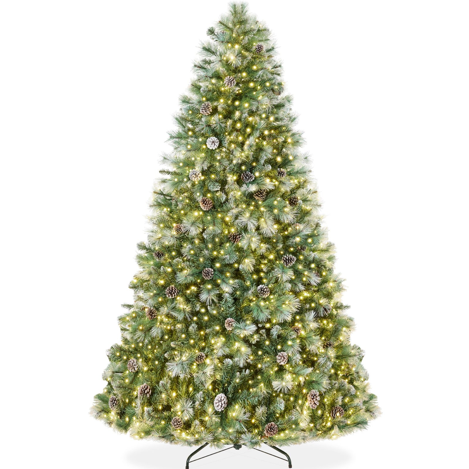 Pre-Lit Frosted Artificial Scotch Pine Christmas Tree w/ Metal Stand - 12ft